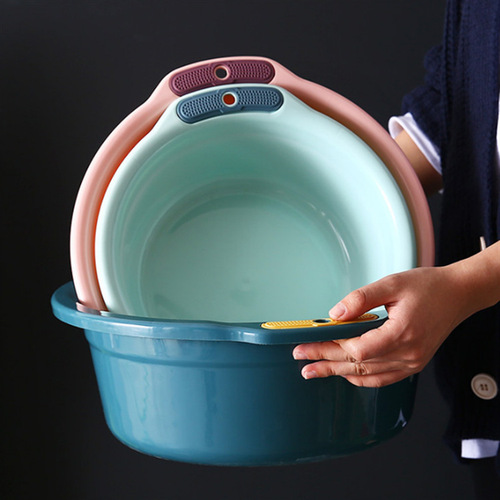 Thickened household washbasin, perforated plastic washbasin, hanging vegetable sink, contrasting color student dormitory laundry basin