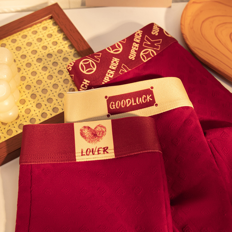Pantalones íntimas de algodón rojo personalizadas, este año de vida, 2025 regalo de Año Nuevo Jacquard, pantalones cortos transpirables para hombres