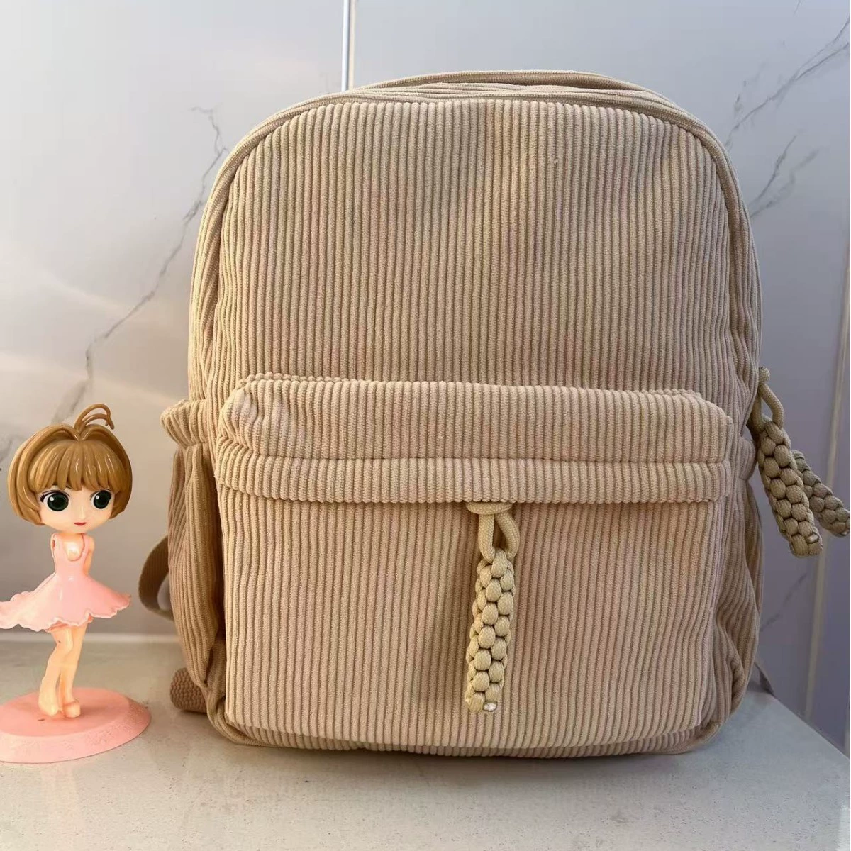 College style travel bag solid color corduroy backpack