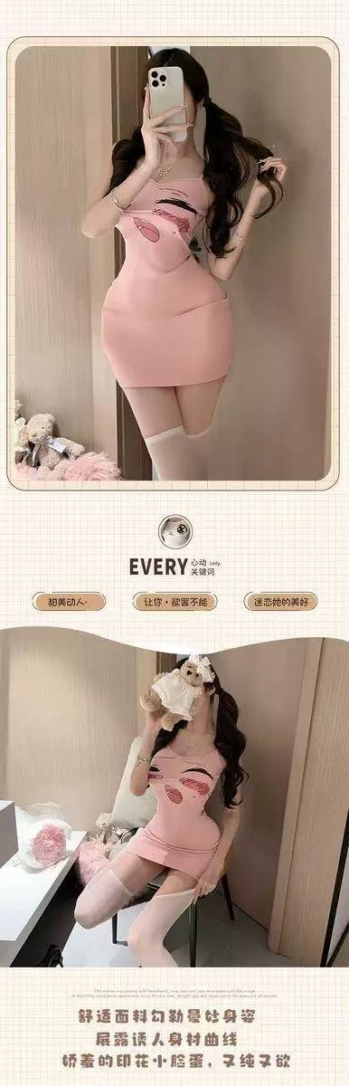 Kawaii Anime-Style Maid Lingerie Dress with Stockings, Slim Fit Polyester Cosplay Set — detail image 7