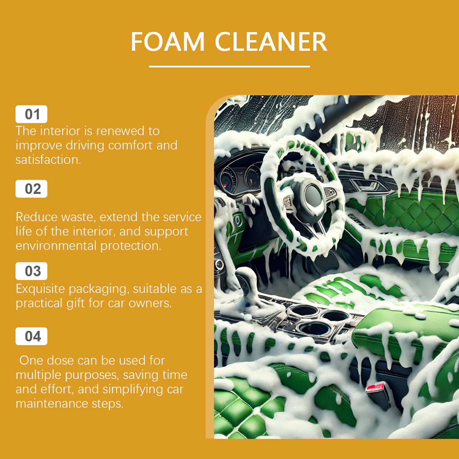 Auto putu tīrītājs Auto salona apkopes dekontaminācija Ūdensizturīgas apkopes tīrīšanas putas_voghion.com