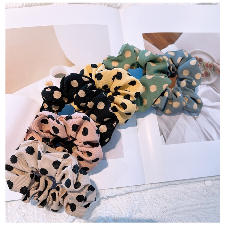 15g Weight Headwear Classification Birthday Occasion Geometric Pattern Women'S Gender Retro Style Khaki, White, Green, Blue, Yellow, Black Color Korean Retro Letter Wave Dot Hair Scrunchies 17