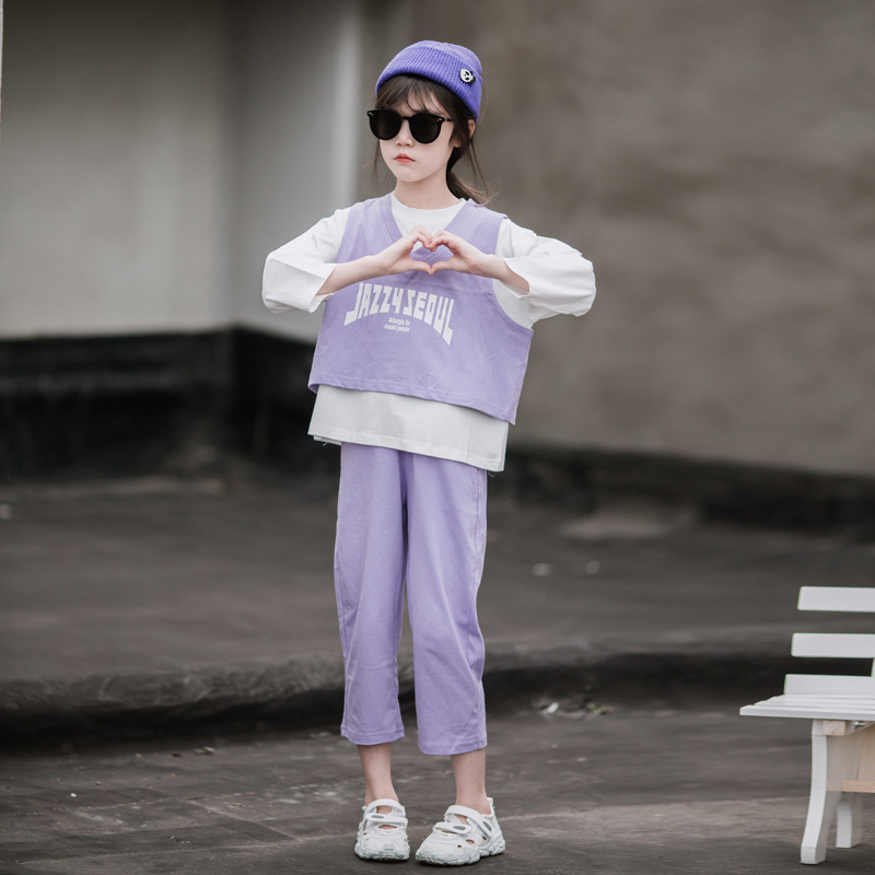 Niñas traje 2023 nueva primavera niños aire sudadera camiseta pantalones moda primavera y otoño casual dos conjuntos