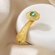 S925纯银祥云吉祥如意配饰吊坠高级感金色喷砂工艺绿玛瑙古风挂坠