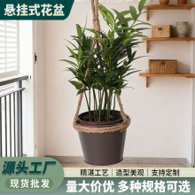 跨境工厂园艺户外阳台花盆花篮植物悬挂棉麻手工编织扭花绳花盆