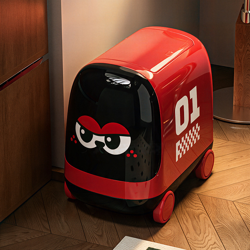 Wheeled trash can for home use, with a push-to-open lid, creative design, movable, suitable for children's rooms, living rooms, kitchens, and bathrooms; a cartoon-style storage bin Wheeled trash can for home use, with a push-to-open lid, creative design, movable, suitable for children's rooms, living rooms, kitchens, and bathrooms; a cartoon-style storage bin