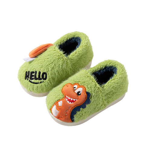 Wholesale Cute Cartoon Lizard Slippers for Toddlers, Warm and Non-Slip Children's Slippers with Heel, Indoor and Outdoor Cotton Slippers