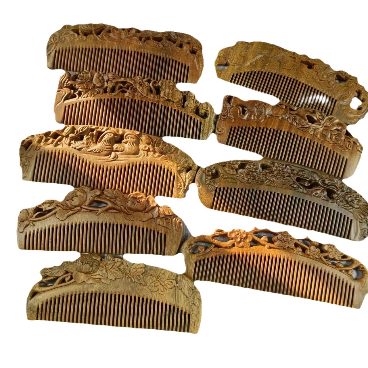 緑檀木両面彫刻磨き木櫛マッサージ保健携帯櫛プレゼントスポットメーカー卸売り