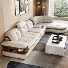 弧形真皮沙发意式极简客厅转角多功能全套组合小户型实木左右贵妃