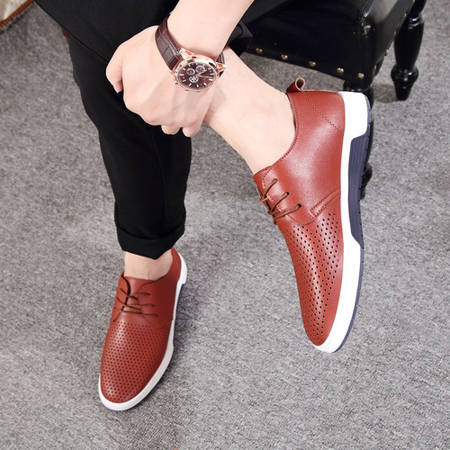 Eurasian men's summer casual shoes, men's British style business leather shoes with holes, men's large size round head men's shoes