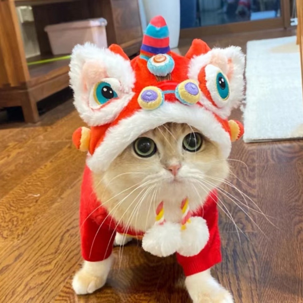 Otoño e Invierno cálido perro mascota gato divertido Año Nuevo transformado en cabeza de tigre sombrero para perro sombreros suministros para gatos al por mayor