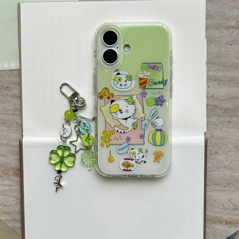 Colgante de ilustración de gato verde-borde redondo-13