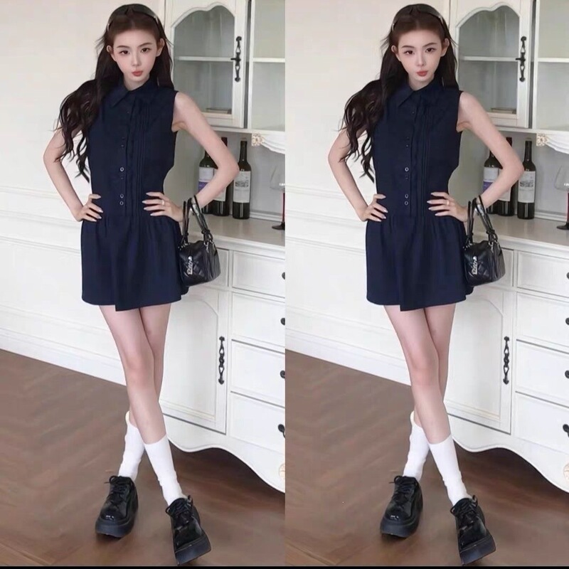 Cross-Border College Style Polo Collar Sleeveless Shirt Dress for Women 2026 Summer Petite Waist-Cinching Light Luxury Elegant Tank Dress Cross-Border College Style Polo Collar Sleeveless Shirt Dress for Women 2026 Summer Petite Waist-Cinching Light Luxury Elegant Tank Dress