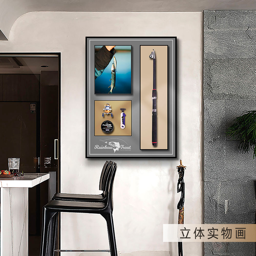 Pintura decorativa de pesca Restaurante de barbacoa de mariscos Pintura colgante Ruta de pesca Yahai Tienda de aparejos de pesca Mural Pintura física tridimensional