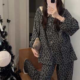 纯绵秋款长袖女睡衣家居服
