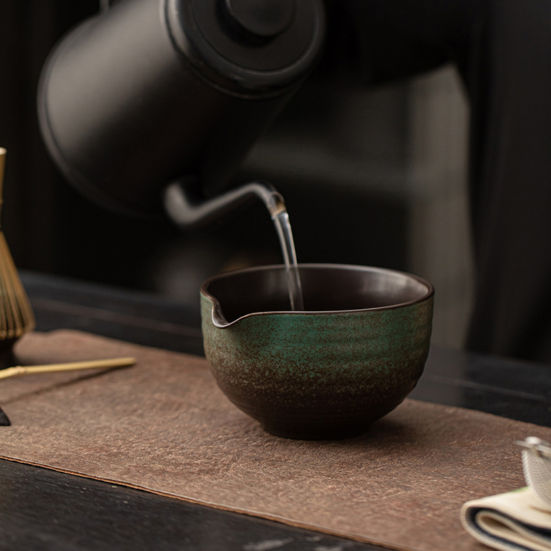 古陶圆环捏口抹茶四件套日式陶瓷点茶道打茶碗茶筅立抹茶勺百本立|undefined