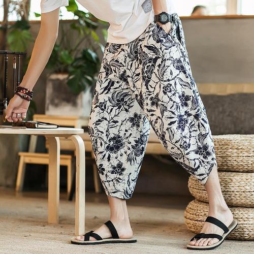 Thai elephant pants for men, Chinese-style, large size, 7-inch pants, trendy brand, Thai-style beach pants, Burmese Dai radish pants, shorts