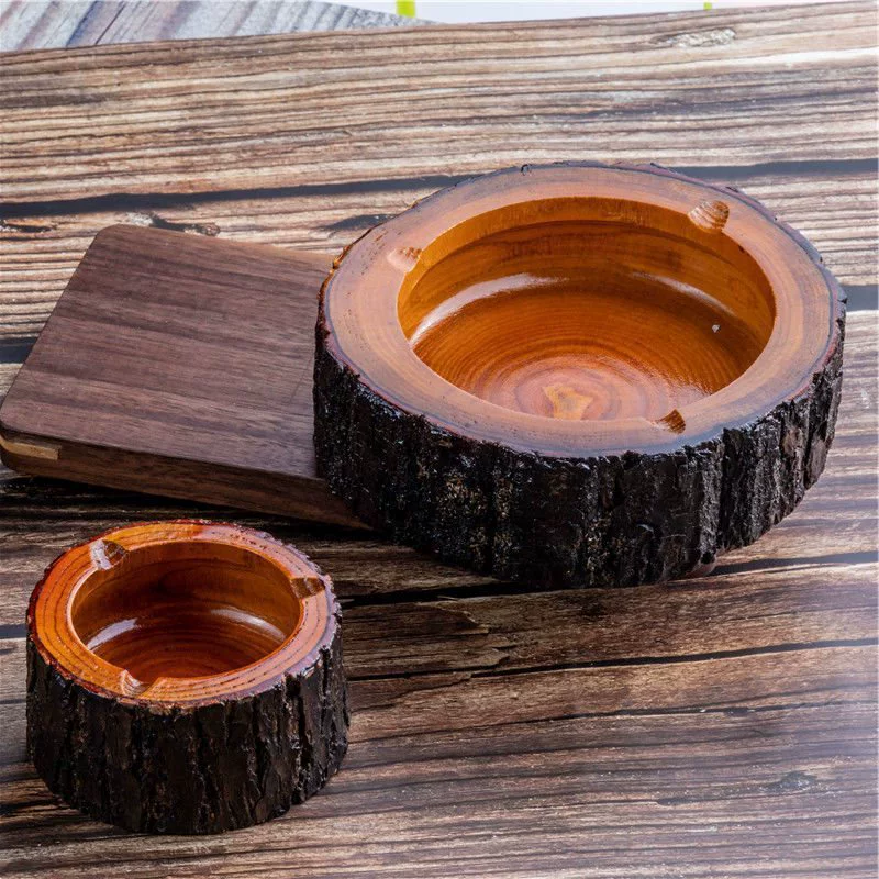 Пепельница из натурального дерева, креативная пепельница для гостиной, дома или офиса, винтажный дизайн из массива дерева.
