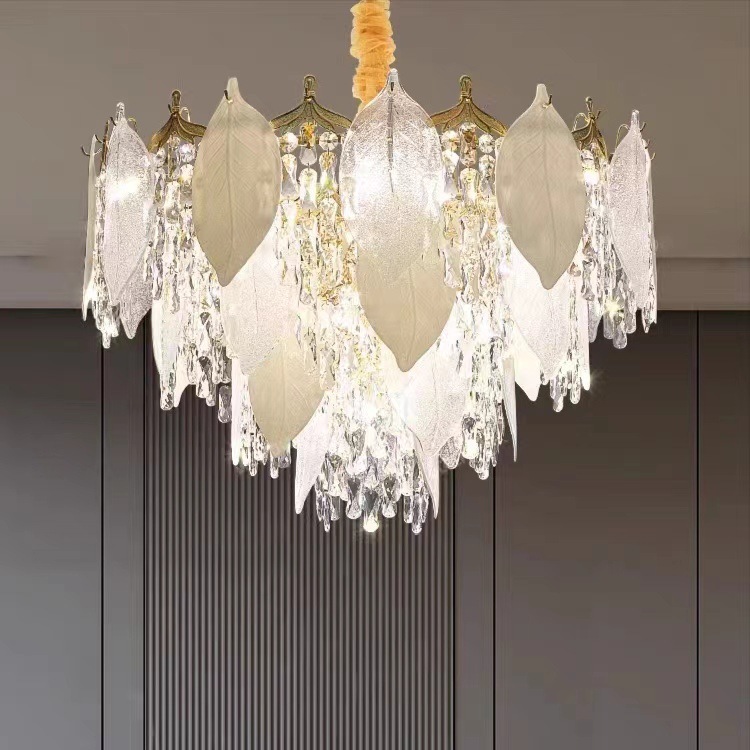 后现代客厅轻奢高档奢华水晶吊灯设计师大厅羽毛叶片餐厅卧室灯具