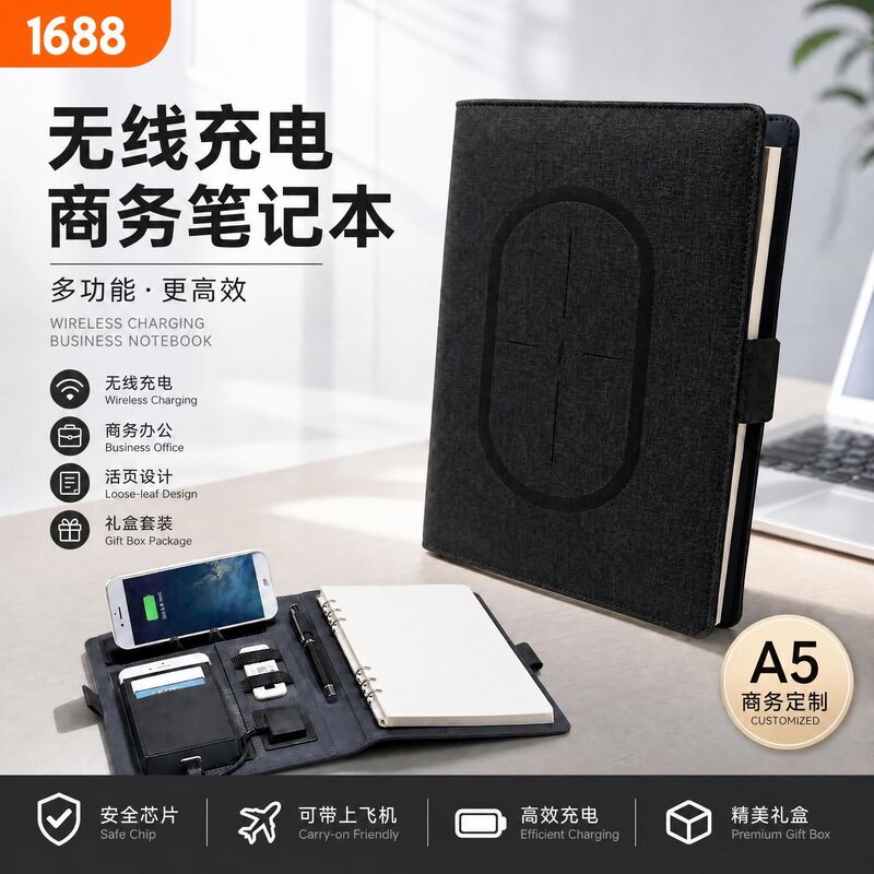 Manufacturer's Multifunctional Wireless Charging Notebook Gift Box Set Business Power Supply Notebook A5 Loose-Leaf Notebook High-End Manufacturer's Multifunctional Wireless Charging Notebook Gift Box Set Business Power Supply Notebook A5 Loose-Leaf Notebook High-End