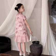 2024夏季新款高端时尚休闲儿童中小童女童新中式国风粉色旗袍裙