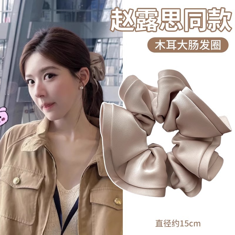 Alta sensación de satén negro anillo de cabello de intestino grueso tocado red 2025 nueva cuerda de cabello de cabello de cola de caballo