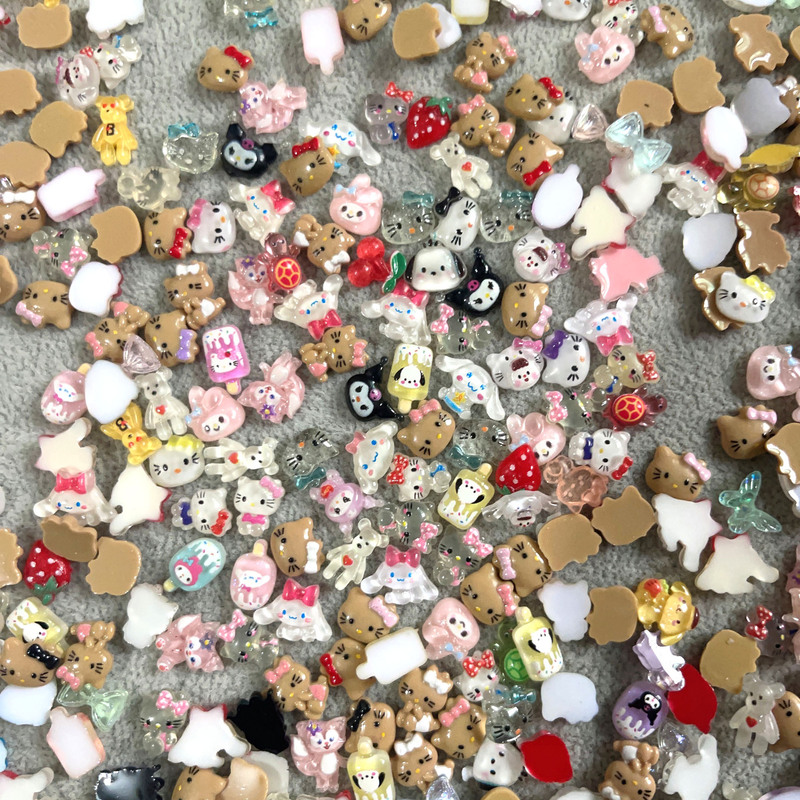Cartoon Kt Cat Kuromi Nail Art Accessories Mixed Resin DIY Nail Hair Clips Earrings Wearable Nail Decorations Wholesale