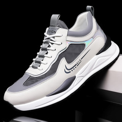 2022春季新款男士運動鞋時尚跑步皮面牛皮男鞋厚底潮流拼色老爹鞋