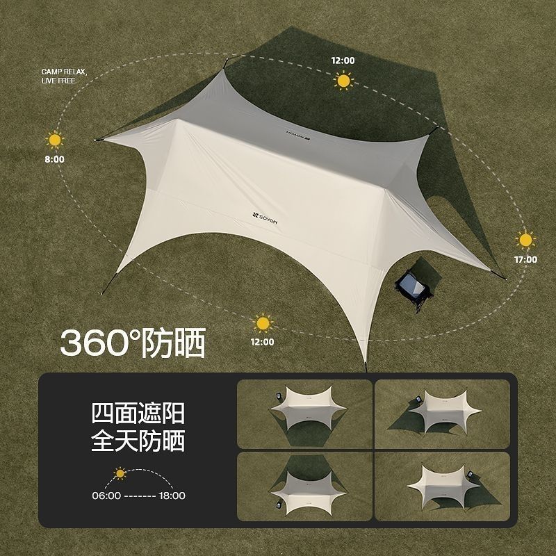 Premium Quick-Setup Black Vinyl Hexagonal Canopy Tent for Outdoor Cloud-Top Camping, Easy-To-Open Canopy, No Need for Assembly, Sunshade
