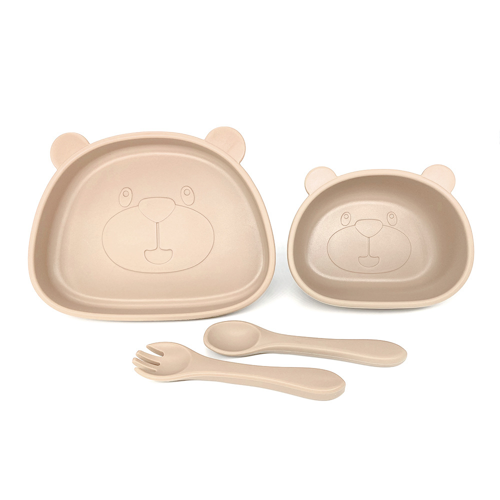 Bebé y bebé suministros Placa de silicona integrada vajilla para niños dibujos animados Panda suplemento alimenticio infantil tazón tenedor cuchara traje