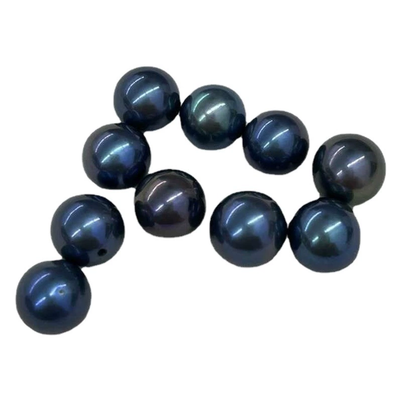 Оптовые продажи круглых бусин из пресноводного жемчуга цвета черного павлиньего пера, сильный блеск, практически без дефектов.