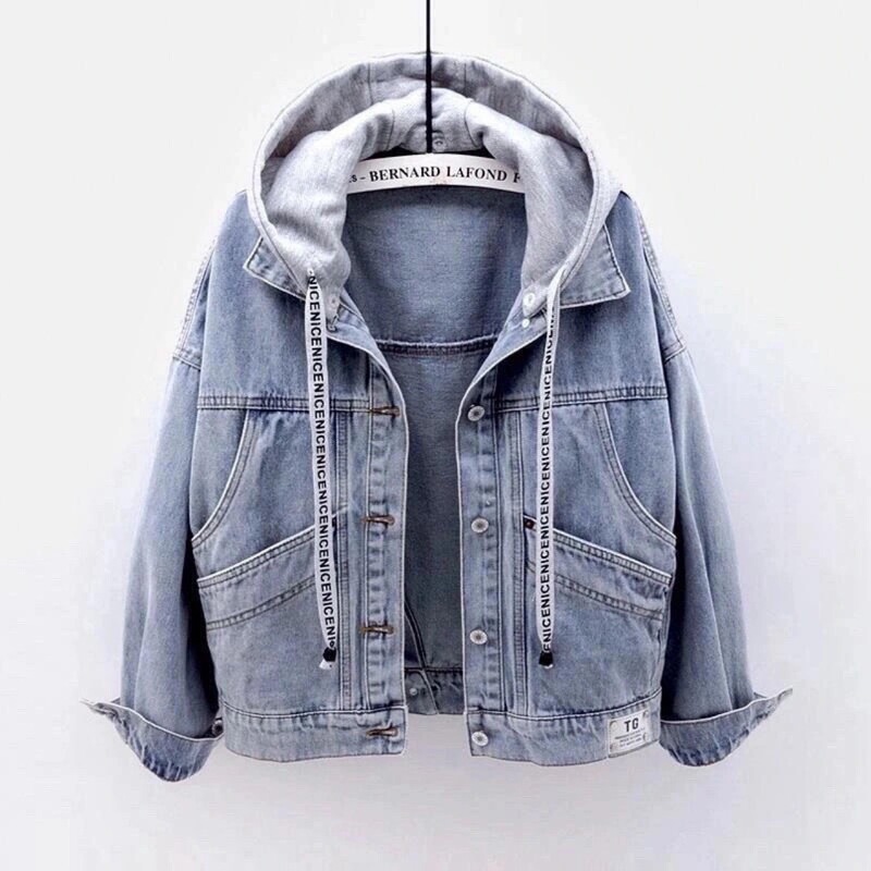 Women's Short Denim Jacket Korean Style Loose Fit 2026 Spring and Autumn Bf Long-Sleeve Hooded Jacket with Large Pockets Versatile Top Women's Short Denim Jacket Korean Style Loose Fit 2026 Spring and Autumn Bf Long-Sleeve Hooded Jacket with Large Pockets Versatile Top