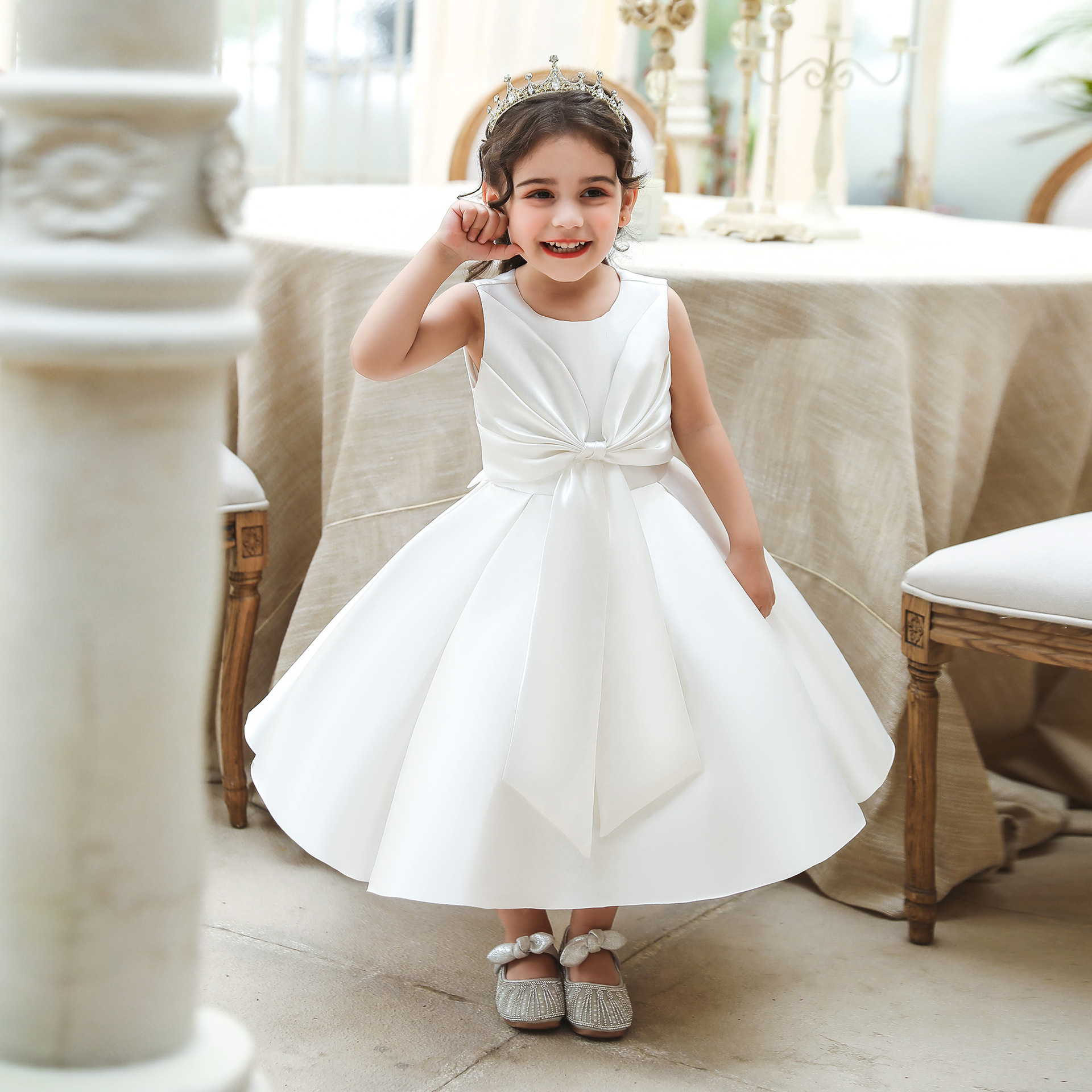 ins跨境baby dress兒童禮服裙花童大蝴蝶結禮服小女孩公主連衣裙