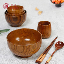 酸棗木碗兒童家用套裝實木飯碗木質復古大號日式木頭碗餐具寶寶碗
