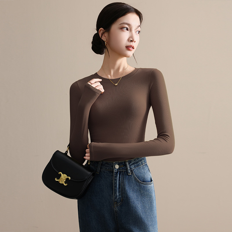莫代尔半高领打底衫女2025新款秋季内搭长袖t恤修身显瘦针织上衣|undefined