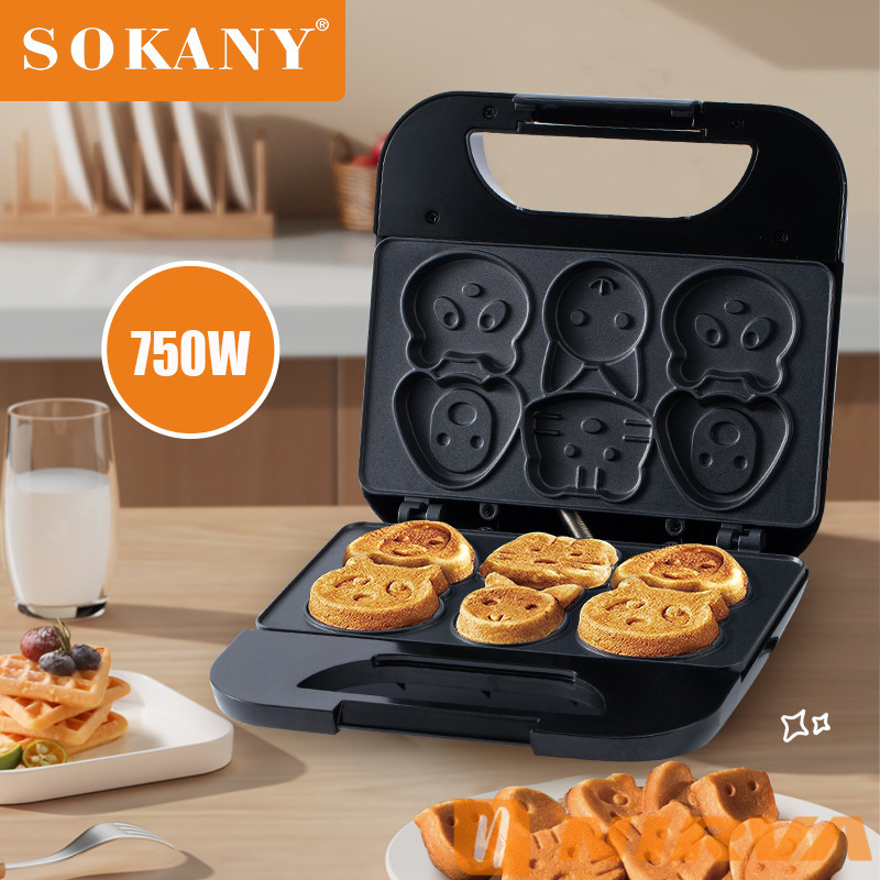 Sokany cake machine with cartoon patterns, children's bread maker, baking dessert, waffle and sandwich maker, breakfast machine