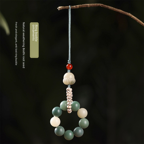 Bodhi Root Small Handheld Phone Chain Charcoal-Burned Cat Paw Ring Buckle Cute Collectible Buddhist Beads Five Blessings Cat Bag Pendant