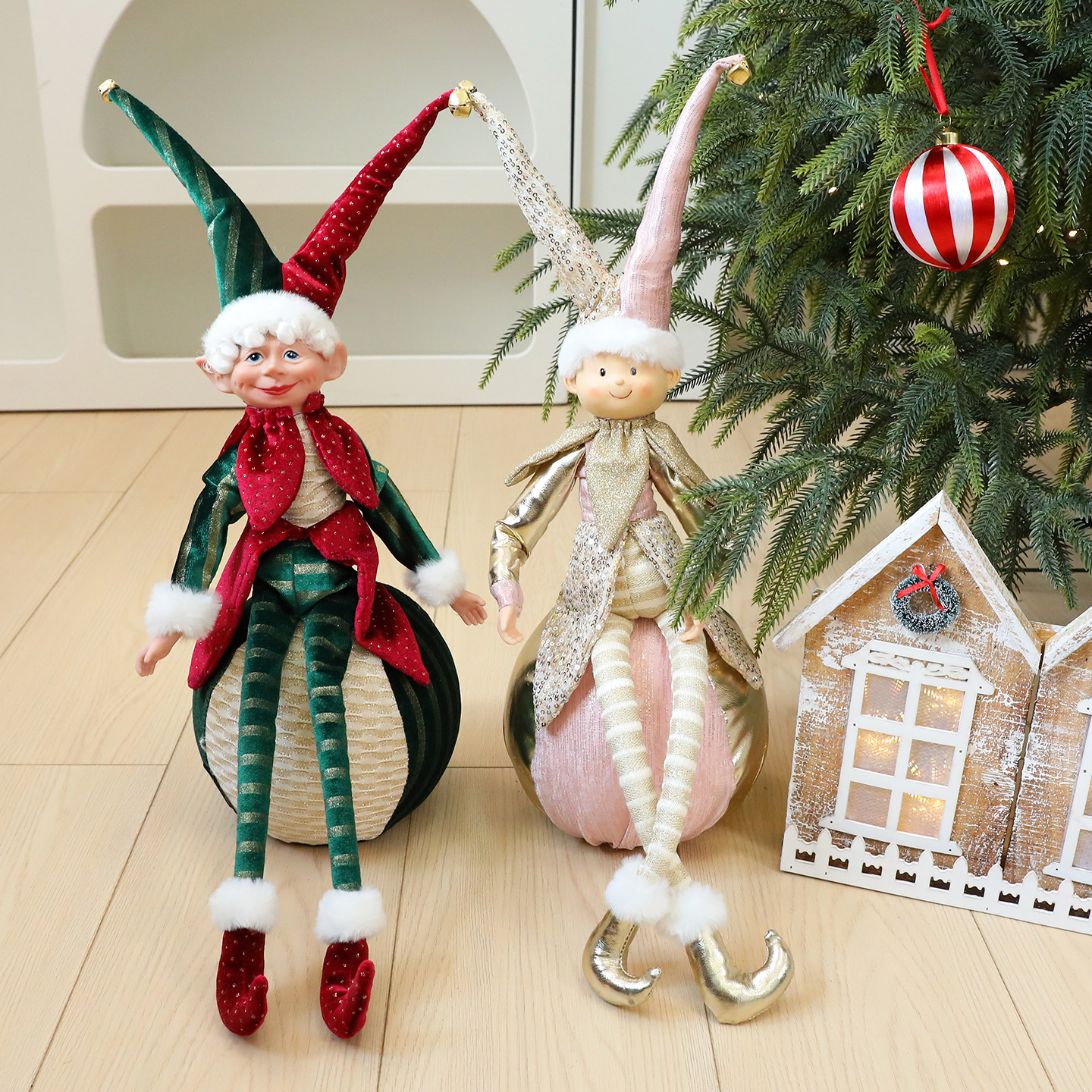 Shengyuan nuevo producto de Navidad rojo y verde bola de Navidad muñeca elf decoración decoración de árbol de Navidad decoración de ventanas de hotel