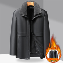 胖子哥2025加绒内胆带毛领皮衣男中年大码外套冬季保暖爸爸装宽松