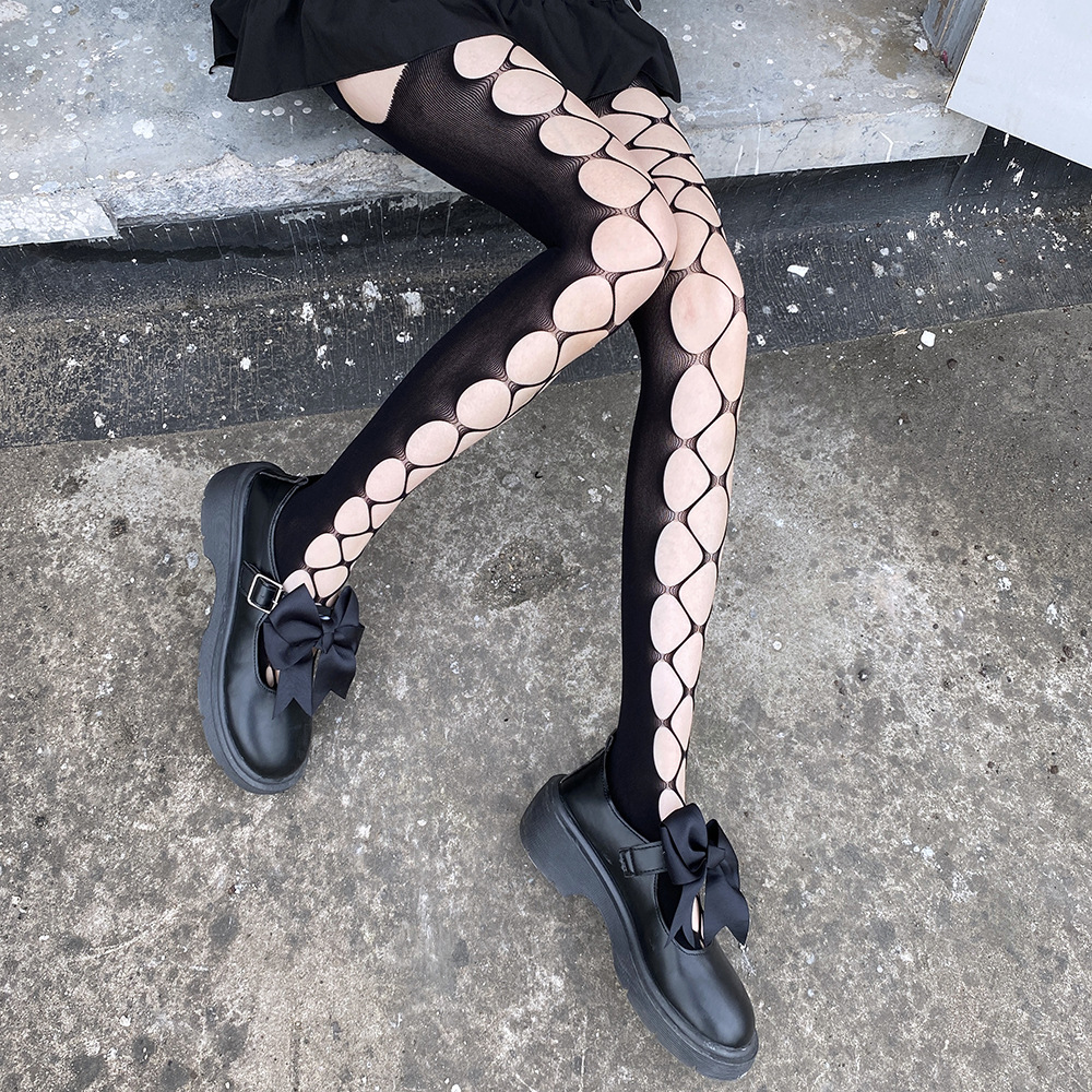 JK Socks Garter Stockings Internet Celebrity Ripped Summer Thin Japanese Style Pattern Long Tube Over-the-Knee Lolita Stockings For Women_voghion.com