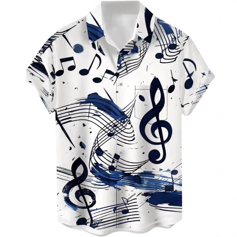 Amazon Cross-Border Music Shirt Hawaiian Bowling Retro Print Short-Sleeved Casual Button-Down Beach Shirt Amazon Cross-Border Music Shirt Hawaiian Bowling Retro Print Short-Sleeved Casual Button-Down Beach Shirt