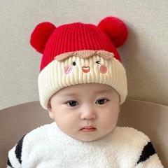 ベビー秋冬かわいいアニメ保温毛玉毛糸帽男女赤ちゃん耳保護帽幼児プルオーバーニット帽