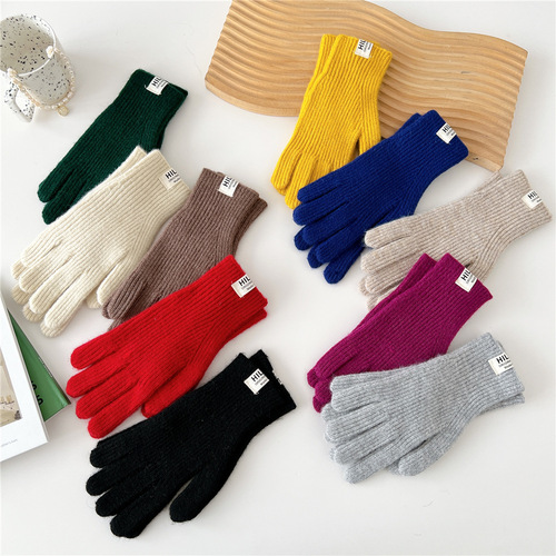 Solid color two-finger fingerless touch screen knitted gloves for women in autumn and winter, warm and fashionable, versatile student men's and women's woolen gloves