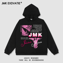 JMK EXDVATIE跨境美式潮牌大码宽松休闲男女同款复古印花连帽卫衣