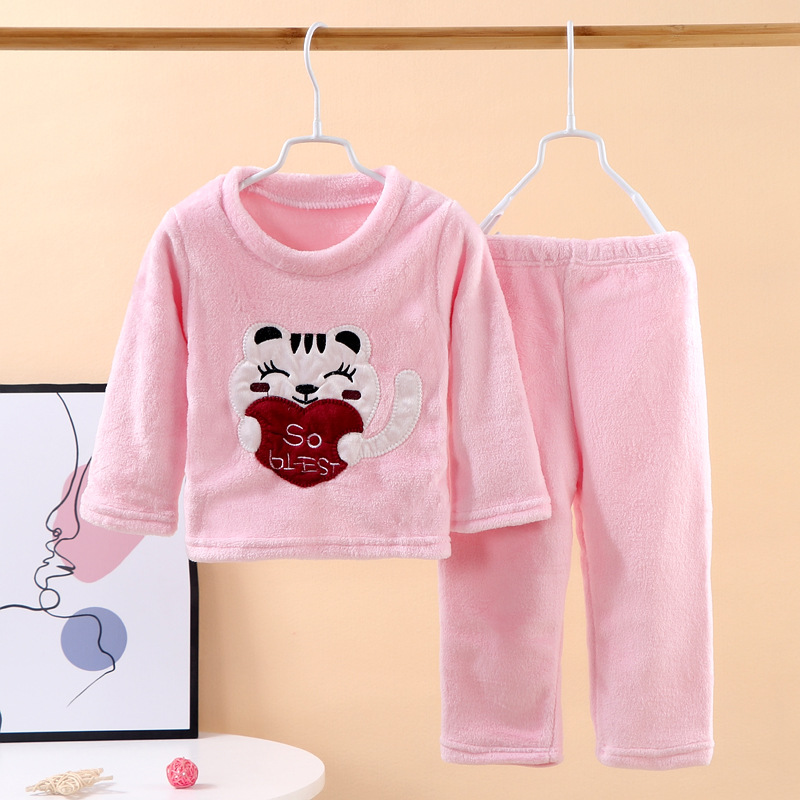 Traje de pijama de franela para niños Otoño e Invierno forrado de vellón engrosado niños y niñas homewear niños cálido coral polar