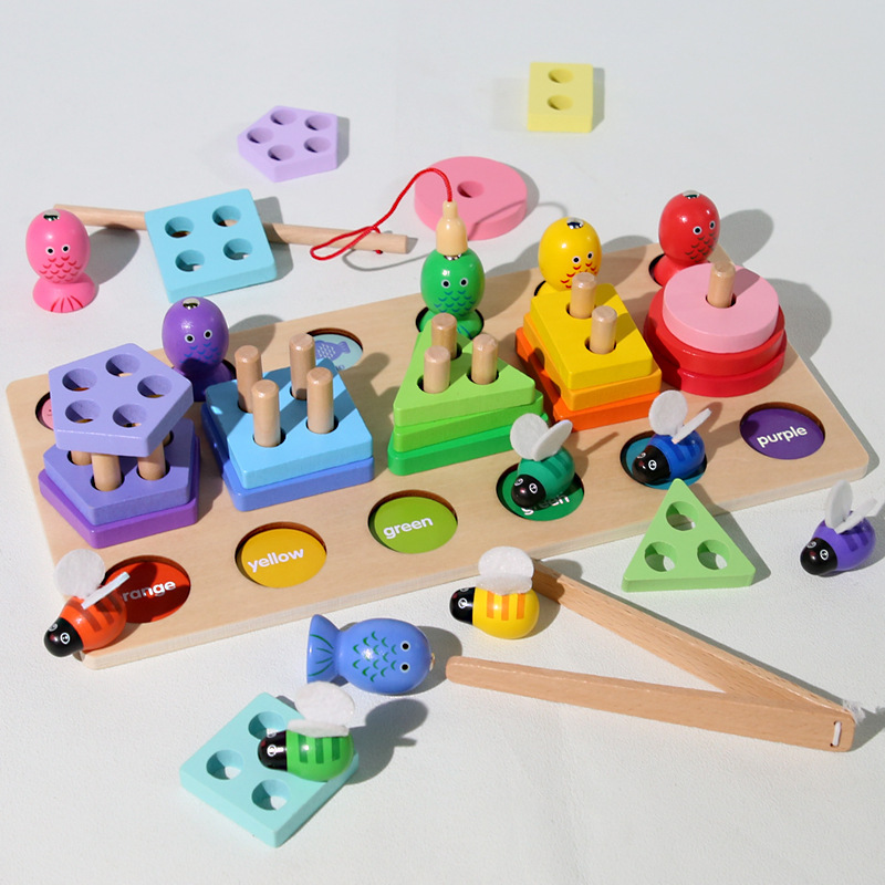 Forma educativa de la educación temprana de madera de los niños que empareja bloques de construcción niño bebé pesca juego mano-ojo coordinación entrenamiento Juguetes