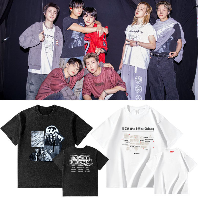 Bts 2026 European and American Concert Arirang Same Style Short-Sleeved T-Shirt Cotton Round Neck Washed Clothing Bts 2026 European and American Concert Arirang Same Style Short-Sleeved T-Shirt Cotton Round Neck Washed Clothing