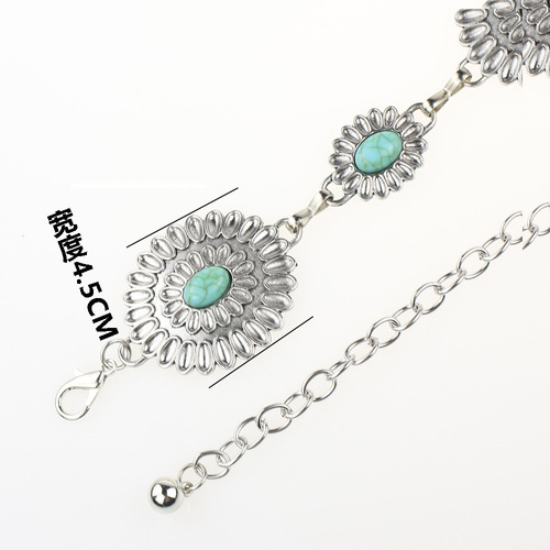 Cross-border supply European and American light luxury gold turquoise waist chain with skirt suit chain belt thin pants chain accessories for women