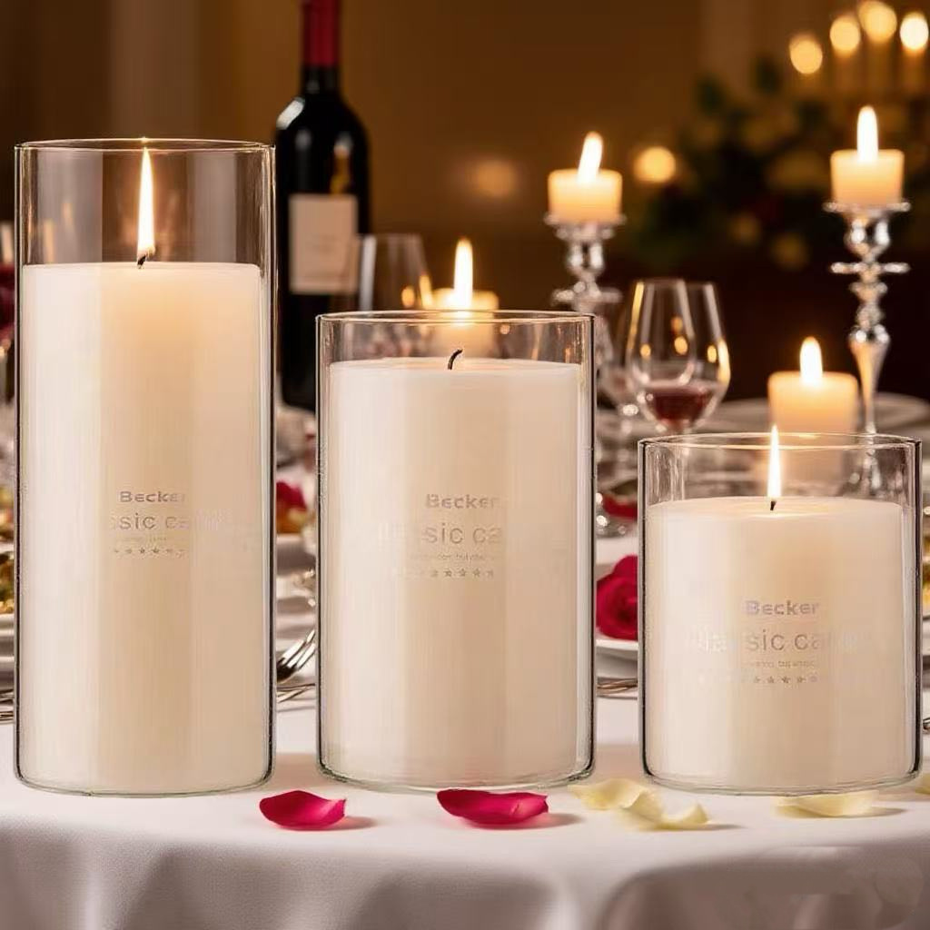 Vaso de vela de vidrio de alto borosilicato transparente candelabro de estilo europeo corcho sellado vela de decoración de boda fragante