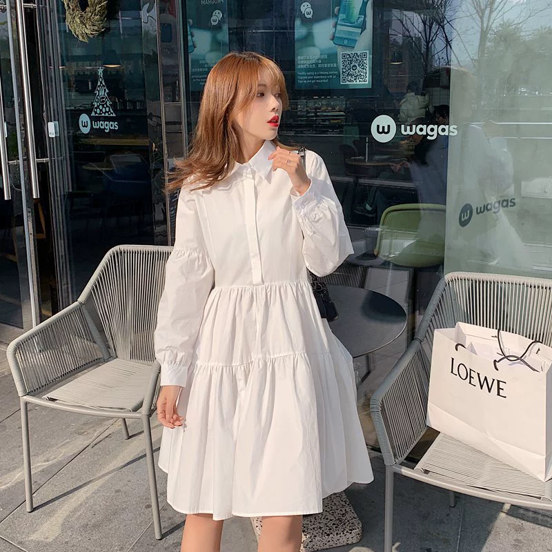 2021 шикарная однотонная однобортная рубашка с длинными рукавами платье белая юбка